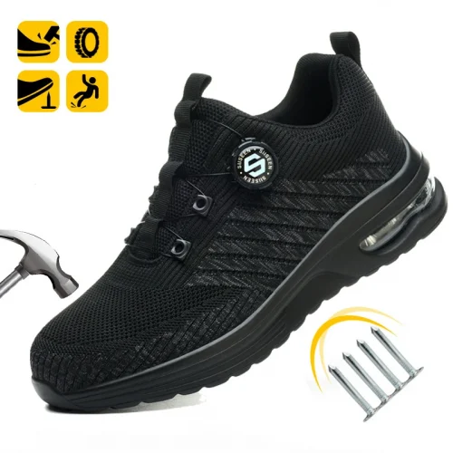 New Men's Rotary Buckle Safety Shoes Anti-Impact Anti-Piercing Lightweight Work Boots Fashion Sporty Design for Outdoor Pro